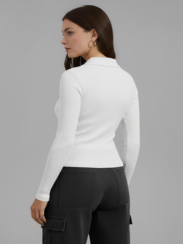 Image of Dream Beauty Fashion Women's Collared Neck Long Sleeve Slim Fit Casual Tee Top for Woman