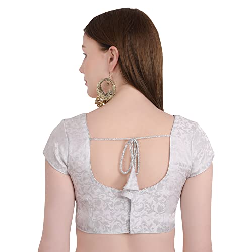 Image of Women's Short Sleeve Brocade (Chanderi) Readymade Stitched Saree Blouse Ready to Wear Half Sleeves Ladies Blouse