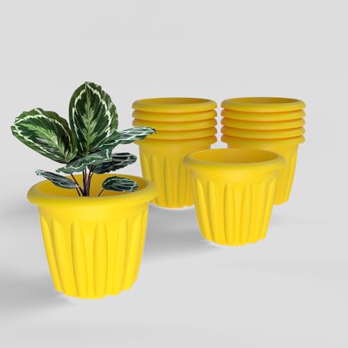 Image of YUCCABE ITALIA SHERA Floot 8 Inch Plastic Flower Pot 12 Piece Set of Round Shape Planter for Home Garden Seedling Planter for pots (Yellow)