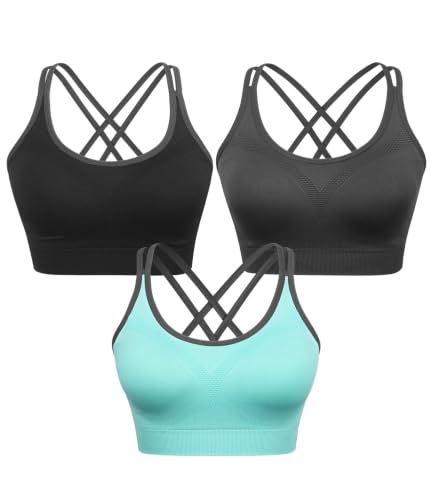 Image of VEQKING Strappy Cross Back Sports Bra for Women Removable Padded Yoga Bras