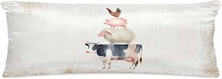 Farmhouse Animals Body Pillow Cover, Decorative Pillow Covers, Vintage Country Cow Pig Shabby Satin Pillowcases with Zipper for Hair/Skin, Pillow Protector Cover, 20x54 Inches