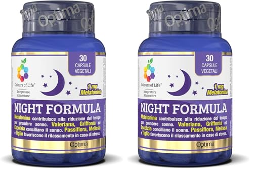 Colours Of Life Night Formula - Integratore Di Melatonina, Valeriana, Passiflora E Melissa - 30 Capsule Vegetali (Confezione da 2)