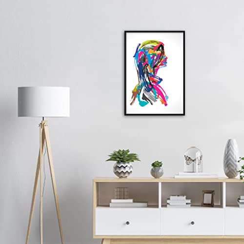 Art mural abstrait portrait avec cadre noir 50x70 cm finition premium