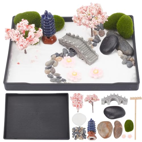 WEBEEDY Zen Garden Kit - Japanese Sand Rock Garden Home Office Desktop Accessories Mindfulness Meditation Gift Set, 8x6in