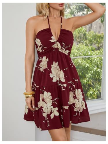 Image of SOLY HUX Women's Summer Mini Dress Halter Backless Flowy Cami Sundress