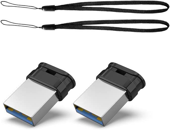 Vansuny Mini USB Stick 128GB USB 3.0 Flash Drive with Lanyard for PC Laptop, Printer, TV, Car (Black), Black-USB3.0-2Pack
