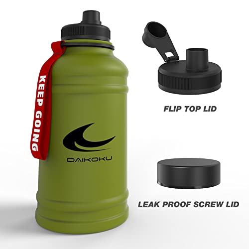 Daikoku Roestvrijstalen Waterfles - 2.2 l BPA Vrij - Handig voor in de sportschool en allerlei sporten - Dubbelwandige Thermoskan 12 tot 24 uur - Donkergroen - Image 4