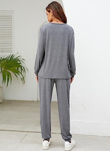Image of LOCUBE Women's Pajama Set Soft Comfy 2-Piece Long Sleeve Lounge Sleepwear with Drawstring Pants and Pockets