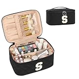 OCHEAL Makeup Bag Valentines Day Gifts for Women, Monogram Cosmetic Bag Black Travel Makeup Case Beauty Toiletry Bag Organizer Personalized Gifts for Girls Bridesmaid, Sister, Wife, Friends Initial S