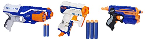 Image of Nerf Disruptor Elite Toy Blaster 6-Dart Rotating Drum, Slam Fire, Includes 6 Official Nerf Elite Darts & Nerf N-Strike Elite Plastic Fire Strike Blaster & Nerf N-Strike Elite Triad EX-3 Blaster