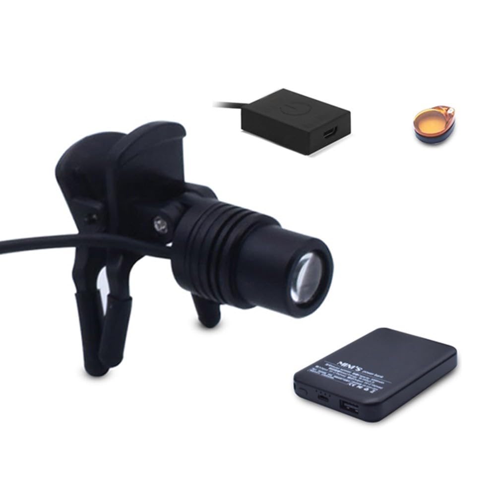 Faro da 3 W con filtro ottico, lampada frontale ultraleggera regolabile con clip per occhiali con lente d'ingrandimento medica, tempo di alimentazione ≥5 ore