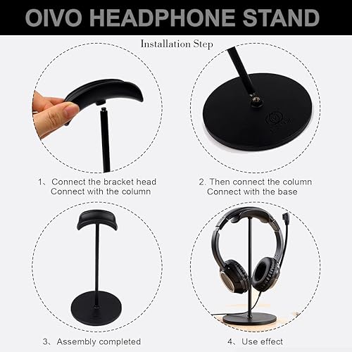 Image of OIVO INDIA Black Headphone Stand Headset Holder with Aluminum Supporting Bar for All Headphones Size
