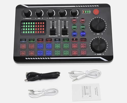 Live sound card with DJ mixer effect & voice changer, voice changer sound board music, live sound card for streaming,podcasting,gaming (F998 Sound Card)