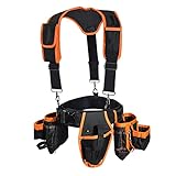 6-Piece Combo Tool Belt with Suspenders for Men,Carpenter Electrician Framers Construction Utility T
