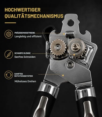 Foto von Manueller Dosenöffner - Robuster Edelstahl Handdosenöffner mit Komfortgriff, Scharfe Klinge für Glatte Kanten, Inklusive Multifunktionalem Flaschenöffner