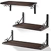 Rustic Wood Floating Shelves Hanging Shelf for Wall Decor Storage Books Rack for Living Room Bathroom Kitchen and Bedroom BlackSet of 3