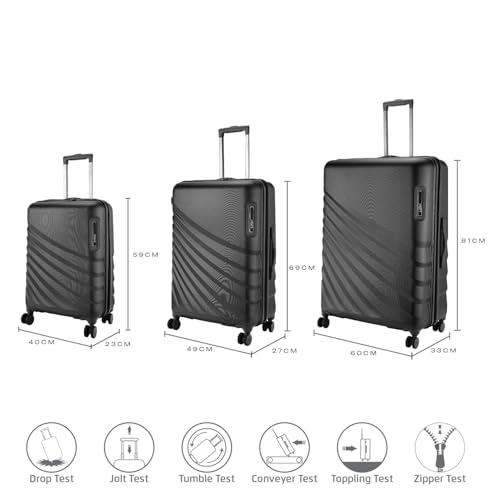Image of Safari Select Polaris PRO Set of 3 Cabin Medium Large Check-in Trolley Bag Hard Case Polycarbonate 8 Wheels with 360 Degree Rotation Recessed TSA Lock Trolley Bags for Travel Suitcase for Travel Black