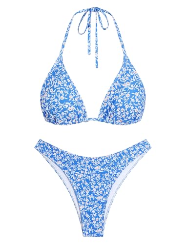 Image of ZAFUL Womens Halter Bikini Sets Triangle Bikinis High Cut Swimsuits 2 Piece Bathing Suits Sexy Swimwear