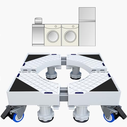 KOLENSA Soporte para lavadora para frigorífico, universal, ajustable y móvil, soporte telescópico para elevación de frenos para aparatos pesados como lavadoras, refrige y secadoras