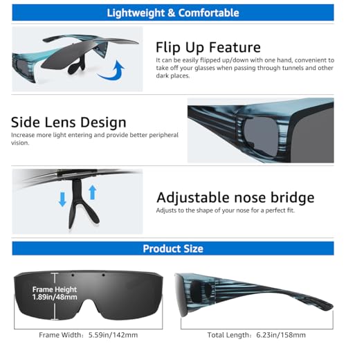 Image of Mens Polarized Flip Up Fitover Sunglasses with Mirrored Lenses