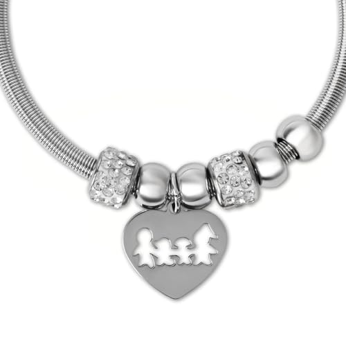 Image of I Jewels Fashion Stylish Silver Plated Adjustable Charm Bracelet with Stone Beads for Women