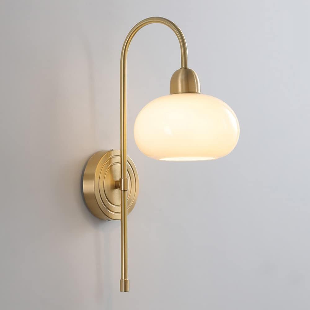 VGTLAKEX Wall Light Glass Copper Hardwired Sconce Single Mount Lamp Brass Vanity Lighting Fixture E27 Headboard for Bedroom Bedside Living