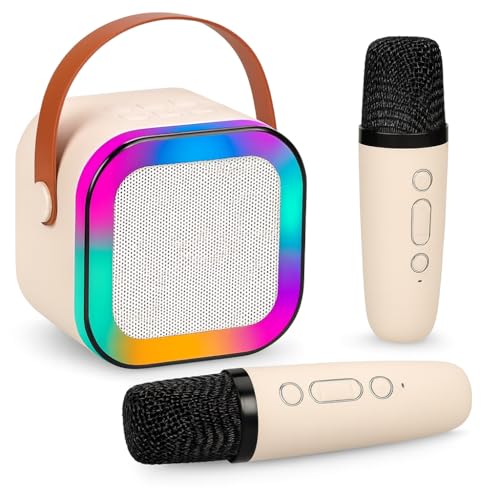 Caixa de Som Karaokê Com Dois Microfones Sem Fio RGB Portátil USB Com Conexão Bluetooth Efeitos de Voz Divertidos | Iluminação LED Multicolor Som Potente | Diversão Crianças Adultos Sem Fio Auto Tune