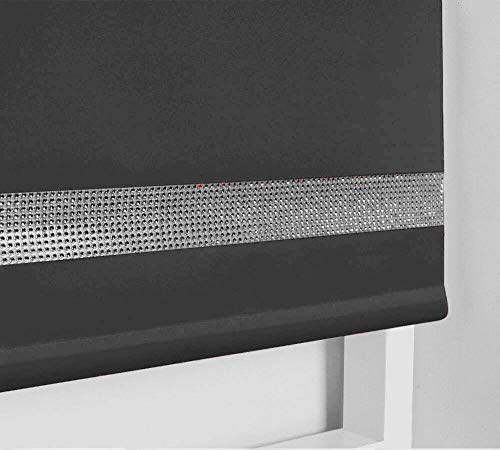 Value Comfort Home Easy to Fit Thermal BLACKOUT Dim Out Sparkle Diamond DIAMANTE Roller Blind (Child Safe) Charcoal 150cm