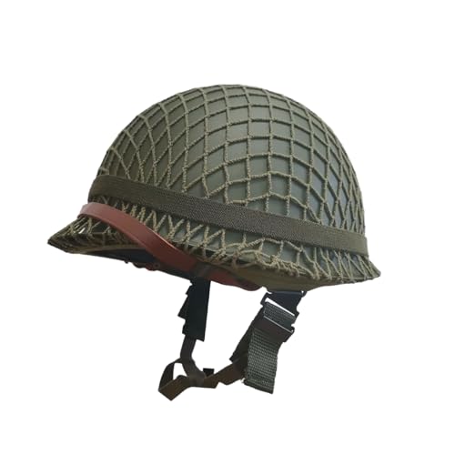 WW2 US Army M1 Helmet - Military Combat Helmet Replica, Ideal for WW2 Uniform & Gear Collections with Steel Shell, Net & Chin Strap