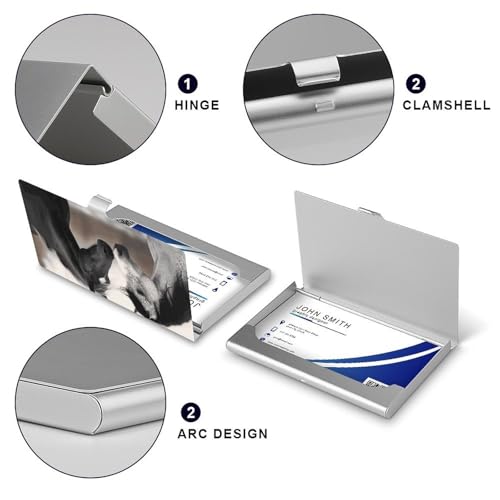 Business Card Holder Metal Slim Business Card Case Black And White Horses Professional Cards Organizer Pocket Name Cards Case Credit Holder Wallet for Men Women Buckle Style Shut4