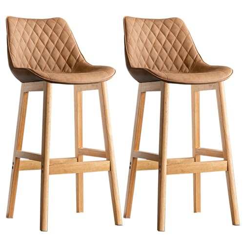 Juego de 2 taburetes de bar de madera maciza, tapizados en altura de mostrador de cocina, asiento de piel sintética, estilo granja, taburetes de bar para isla de cocina, diseño duradero y cómodo