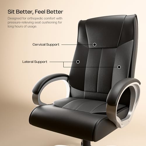 Image of Green Soul Kiev Orthopedic Boss Chair | Leatherette Office Chair | Ergonomic Executive Chair with Spacious Cushioned Seat | Heavy Duty Metal Base | Rocking Function (Black)