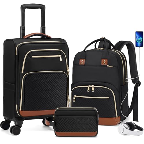 RAINSMORE Carry On Luggage 22x14x9 Airline Approved, 20 Inch Softside Suitcases with Wheels, 3 Piece Luggage Sets, Rolling Carry On Suitcase with TSA Lock for Travel Weekender image 7