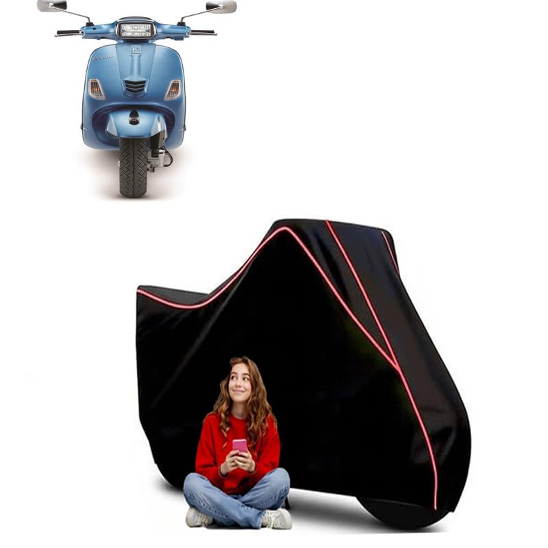 Image of SXL BS6 Scooty Bike Cover Water Resistant Outdoor Use Universal Fit Scooters Motorcycles Heavy Duty UV Protection Dust Rain Scratch Resistant Elastic Bottom Black Blue Piping