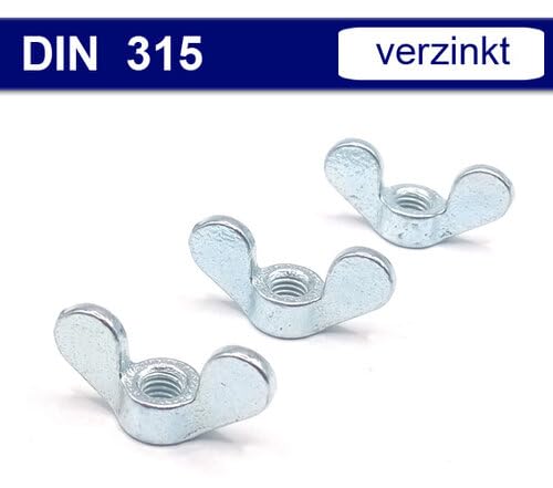 Flügelmutter DIN 315 - deutsche Form (rund) - Stahl verzinkt (M5, 100 Stück)