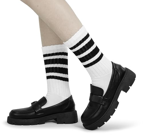 Image of BomKinta Striped Crew Socks Women - Retro Novelty Socks - Stretchy Casual Athletic Cotton Gifts Sock Size 5-10