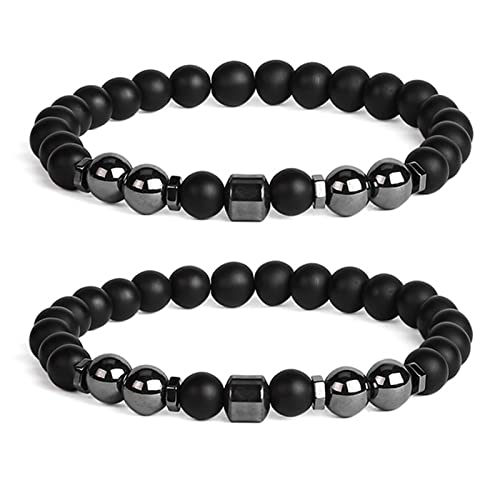 2pcs Anti-Schwellung Schwarzes Obsidian Fußkettchen Angstbekämpfung Magnetfeldtherapie Fußkette Anti-Krampfadern Magnetisches Hämatit Fußkettchen Naturstein Fußkette Vintage für Männer und Frauen Cover