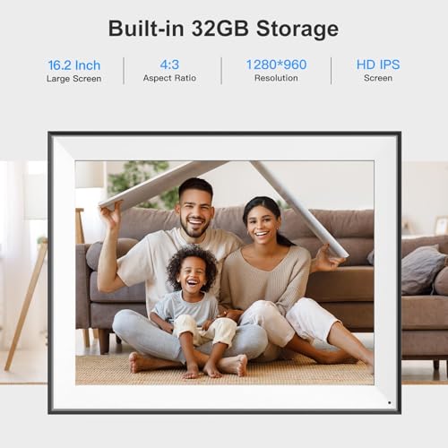 Image of Large Digital Photo Frame 16.2 inch-Digital-Picture-Frame - 32GB Dual-WiFi Digital Frame, No Touch Screen, Slideshow, Load Photo Video from Phone via APP Email, Free Cloud Storage, Gifts for Mom Dad
