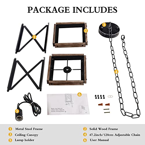 Farmhouse Pendant Light, Adjustable Metal And Wood Chandelier Light Fixture, Rustic Pendant Lighting For Kitchen Island, Bedroom, Dining Room And Entryway (Brown) #TOP6