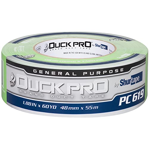 Image of Duck Pro by Shurtape General Purpose Grade, Specialty Grade, Fluorescent Cloth Duct Tape for Labeling, Floor Marking and Book Binding, 48mm x 60yd, 9.0 mil, Fluorescent Green, 1 Roll (105484)