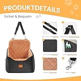 HiPetpy Hunde Autositz –Autositz mit Decke & dickem Kissen für kleine Hunde bis 14 kg/30 lb, Erhöhtes Design mit Sicherheitsleine, rutschfestes Hundebett fürs Auto mit Aufbewahrungstaschen (Braun)