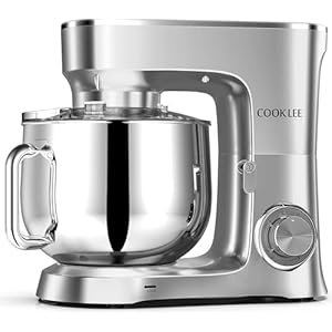 COOKLEE Stand Mixer, 9.5 Qt. 660W 10-Speed Electric Kitchen Mixer with Dishwasher-Safe Dough Hooks, Flat Beaters, Wire Whip & Pouring Shield Attachments for Most Home Cooks, SM-1551, Silver