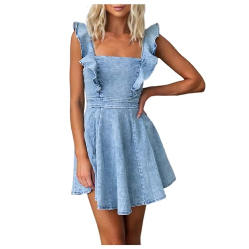 Robe en jean avec dos ouvert et manches fluides coupe d'été casual