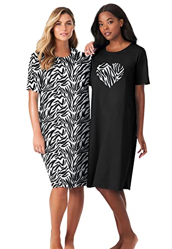 Dreams & Co. Women's Plus Size 2-Pack Short-Sleeve Sleepshirt Nightgown - 3X/4X, Plum Burst Floral Butterfly Blue #TOP4