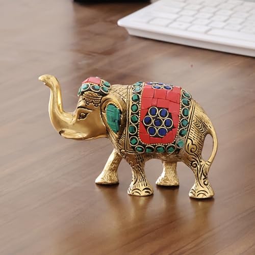 Image of KridayKraft Metal Elephant Statue Medium Size with Stone Work 2 pcs Set for Showpiece Enhance Your Home,Office & Table Decorative,Animal Showpiece Figurines,Gift Article..., Multicolor