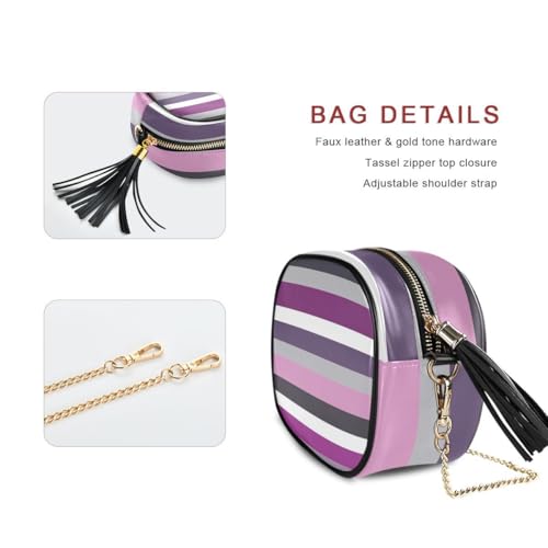 ALAZA Women's Gray and Purple Striped PU Leather Crossbody Bag Shoulder Purse with Tassel2