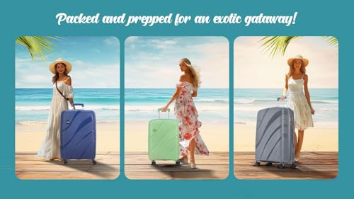 Image of Skybags Set of 3 (Cabin+ Medium+Large) Hard Suitcase (55+67+77 cm) | Luggage Trolley with 8 Spinner Wheels,Light Weight with 5 Years International Warranty (Black) (Green)|Material: Polypropylene (PP)