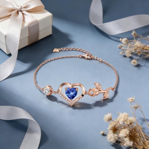 Image of 1CT Rose Heart Bracelet Moissanite Lab-Grown Sapphire Ruby Emerald&More 18K White Rose Gold Plated Anniversary Birthday Gift for Wife Girlfriend Mom Daughter Mothers Day Gift for Mom