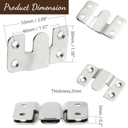 Image of MroMax 30PCS Flush Mount Bracket 2.2 inch x 1.18 inch Interlocking Photo Frame Hook Zinc Plated Wall Mount Clip Hook for Picture Display Art Gallery Wall Mount Hardware Silver