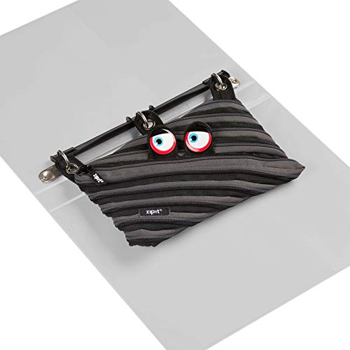 Zipit Wildlings 3-Ring Binder Pencil Pouch, Large Capacity Pen Case For Kids And Teens, Made Of One Long Zipper! (Black) #TOP4